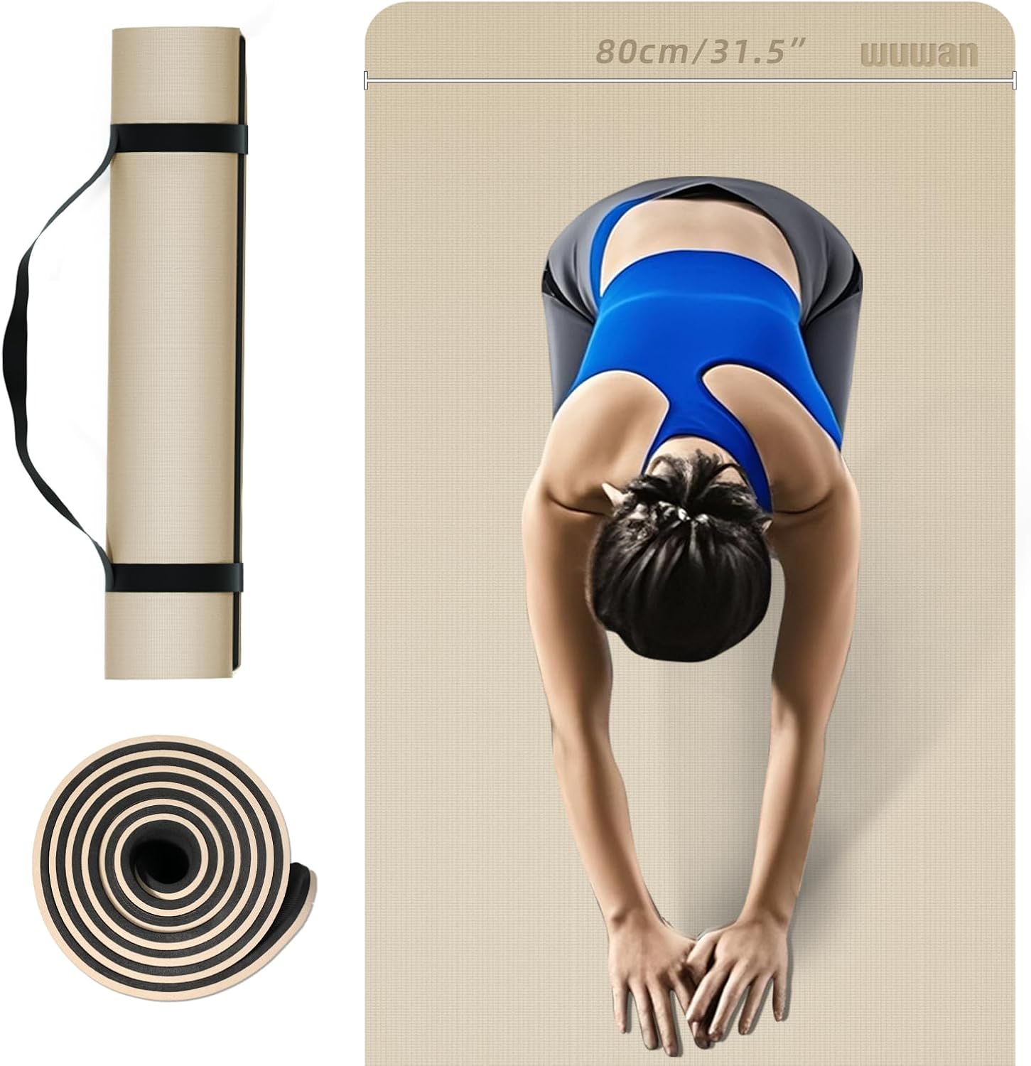 Large Yoga Mat - 80CM Wide Yoga Matt Non-Slip Thick 1/3 Inch Eco-Friendly Exercise Mat with Carrying Strap for Women Yoga, Pilates, Home Workouts (72x32