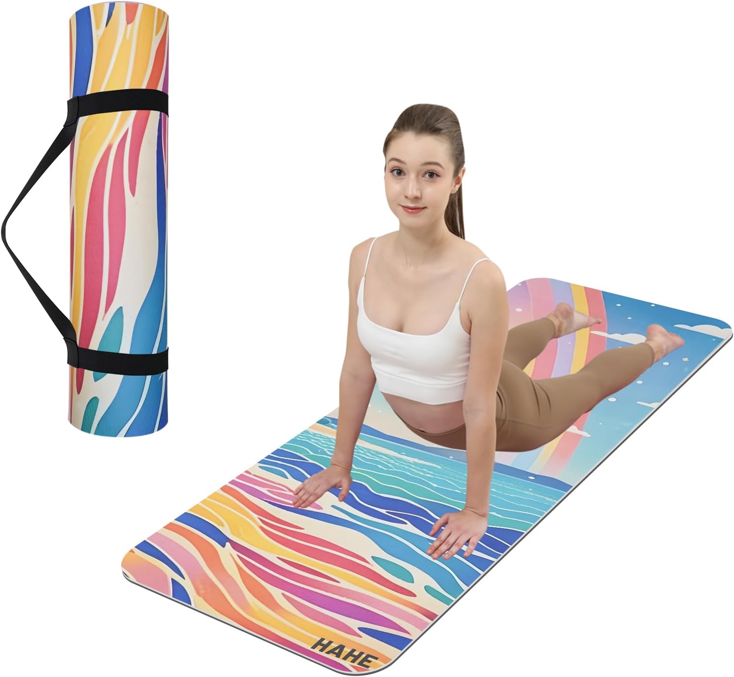 Non Slip Yoga Mat Thick POE Material High Rebound,Suitable for Yoga, Pilates, Fitness, and More, Provides Superior Cushioning Carrying Strap