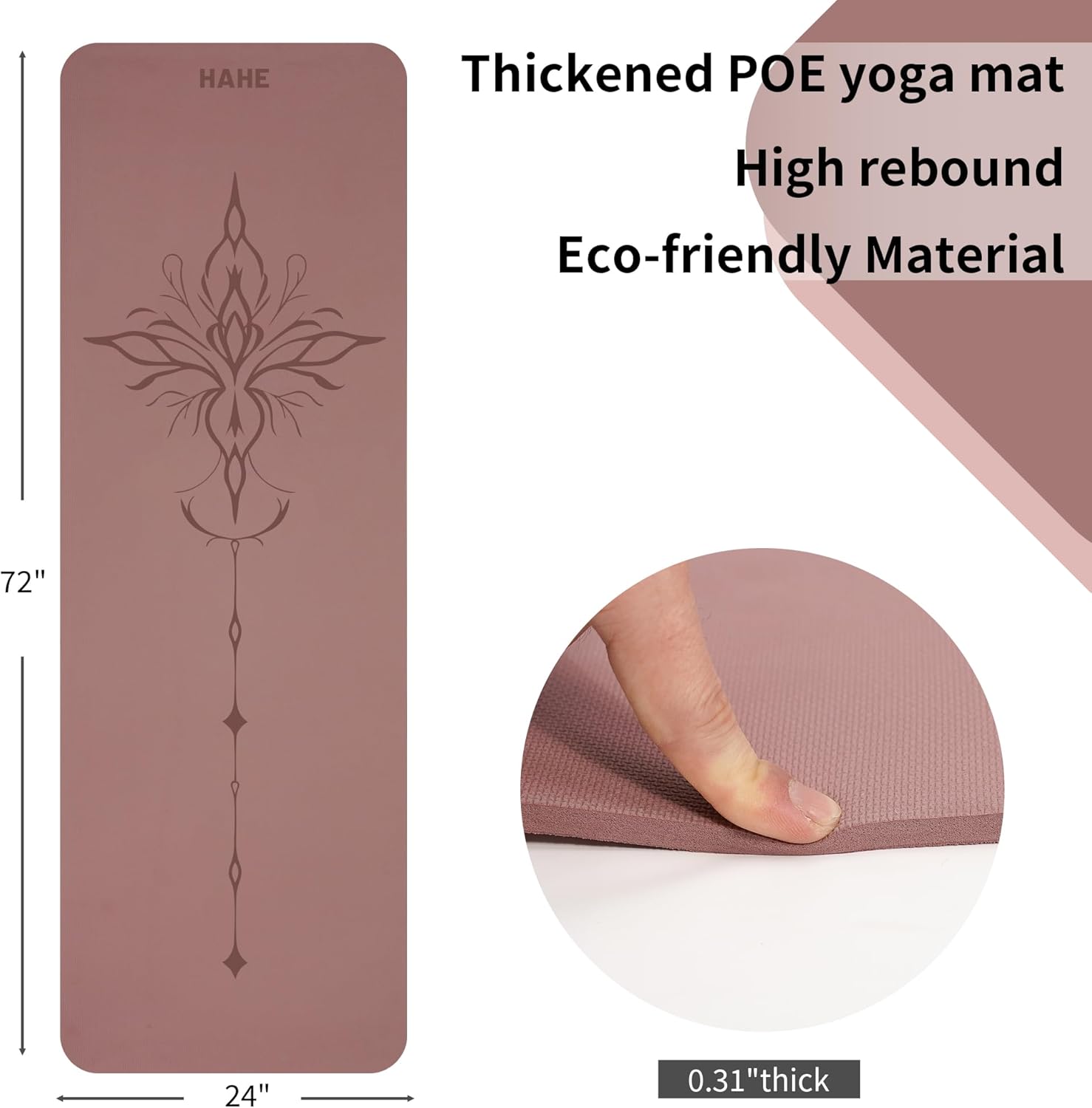 Yoga Mat POE Non Slip Yoga Mat,High Rebound Shock Absorption, Anti-Tear Sweat-Resistant for Yoga, Fitness, Home, Workouts, Large Pilates Mats with Carrying Strap