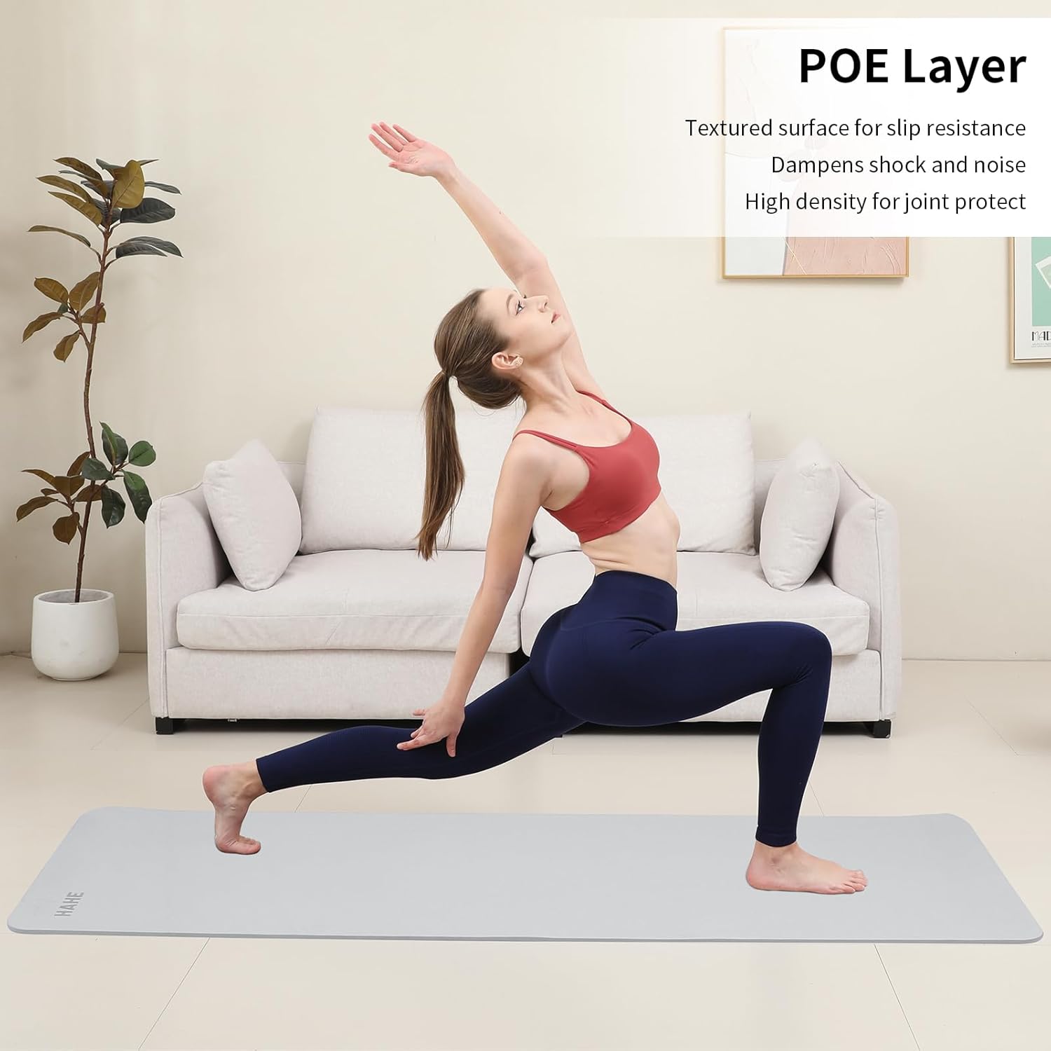 Non Slip Yoga Mat Thick POE Material High Rebound,Durable & Sweat Absorbent, for All Yoga Styles, Pilates & Home Floor Workouts with Carrying Strap