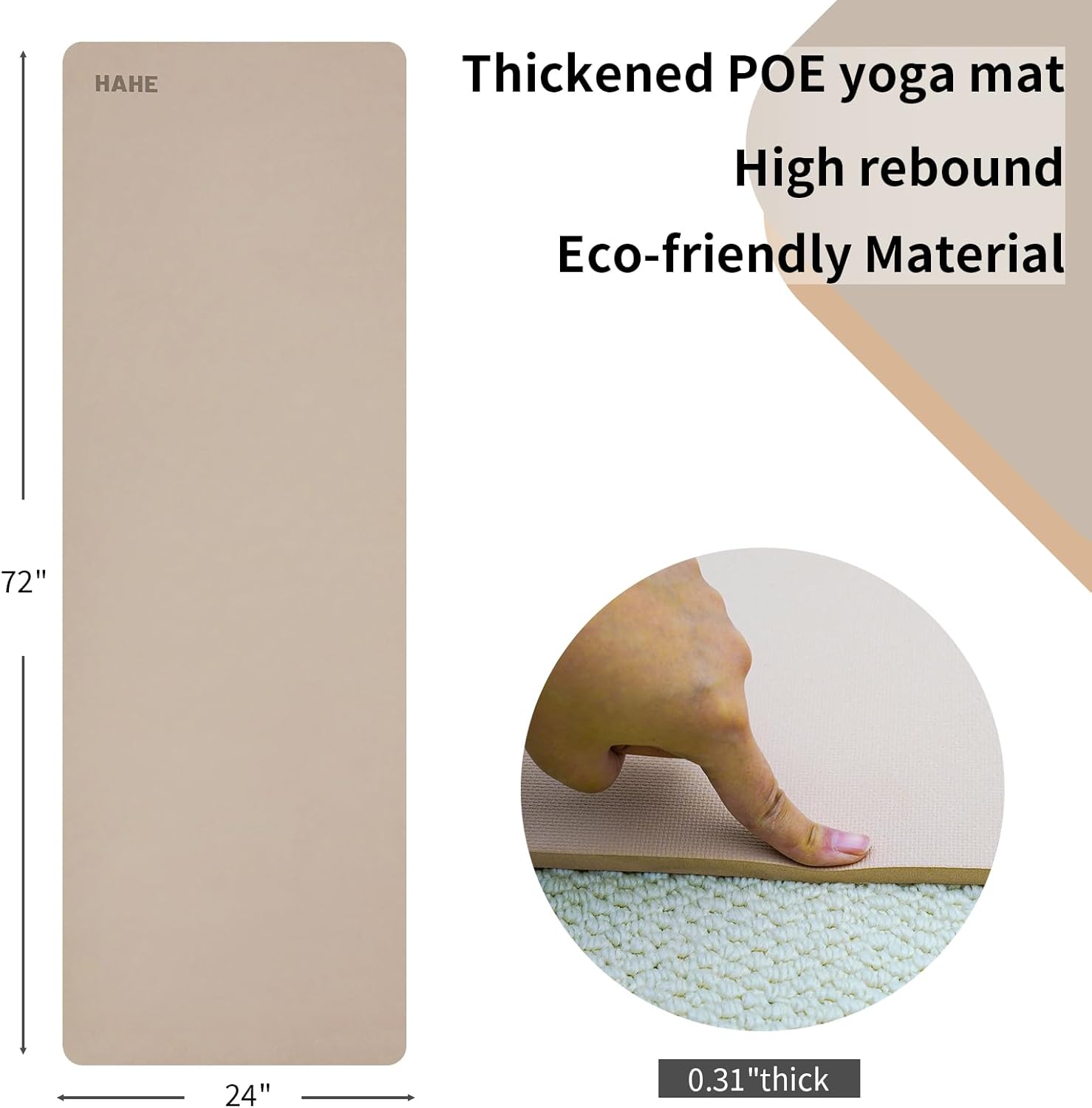 Non Slip Yoga Mat Thick POE Material High Rebound,Durable & Sweat Absorbent, for All Yoga Styles, Pilates & Home Floor Workouts with Carrying Strap