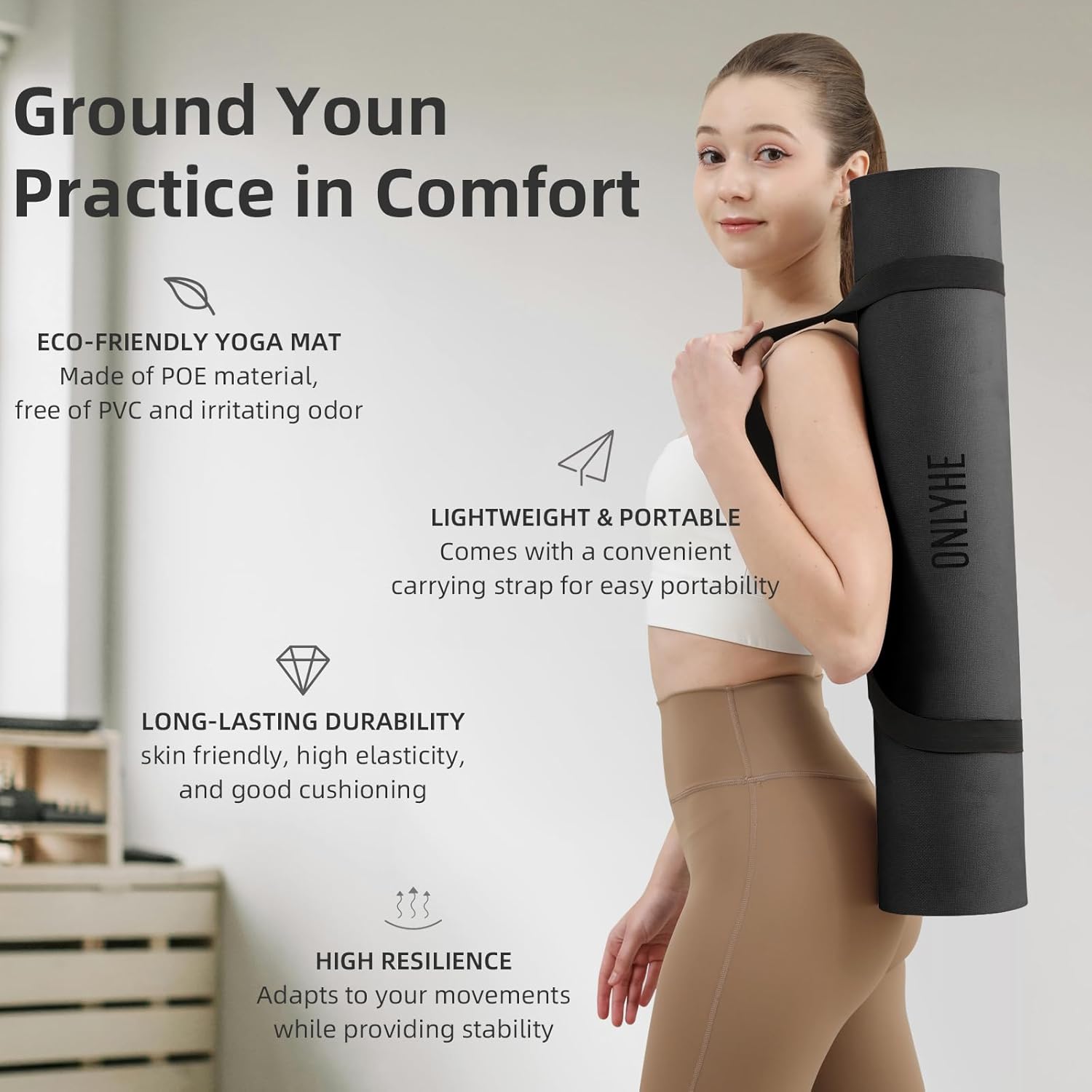 Extra Wide Yoga Mat 66cm & 8mm thick Exercise mat, Soft Lightweight POE Fitness Mat with strap, High Elasticity, Anti-fatigue for Women, Yoga, Camping, Travel, Gym & Outdoor | 72